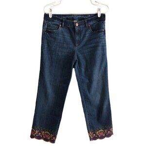 LOFT Outlet Women 6 Blue Medium Denim Floral Embroidered Original Straight Jeans
